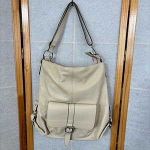 Tano Italian Leather Cream Off White Double Strap Shoulder Handbag Purse